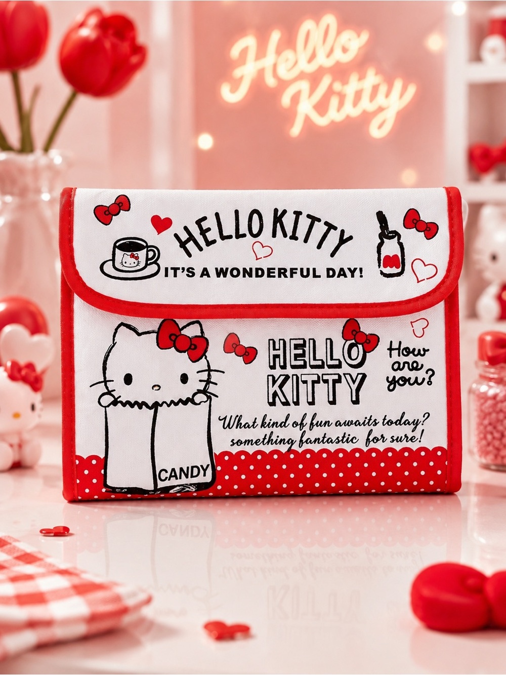 Hello Kitty red and white envelope clutch.NWT
